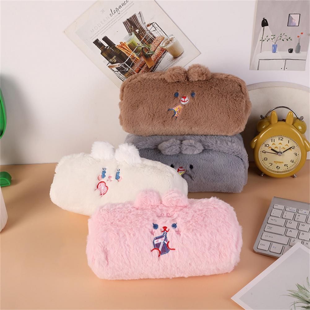 Cute Animal Pen Case Plush Pencil Pouch Stationery Bag Student Rabbit Pattern Pencil Pouch School Lovely Pouch Pencil Holder