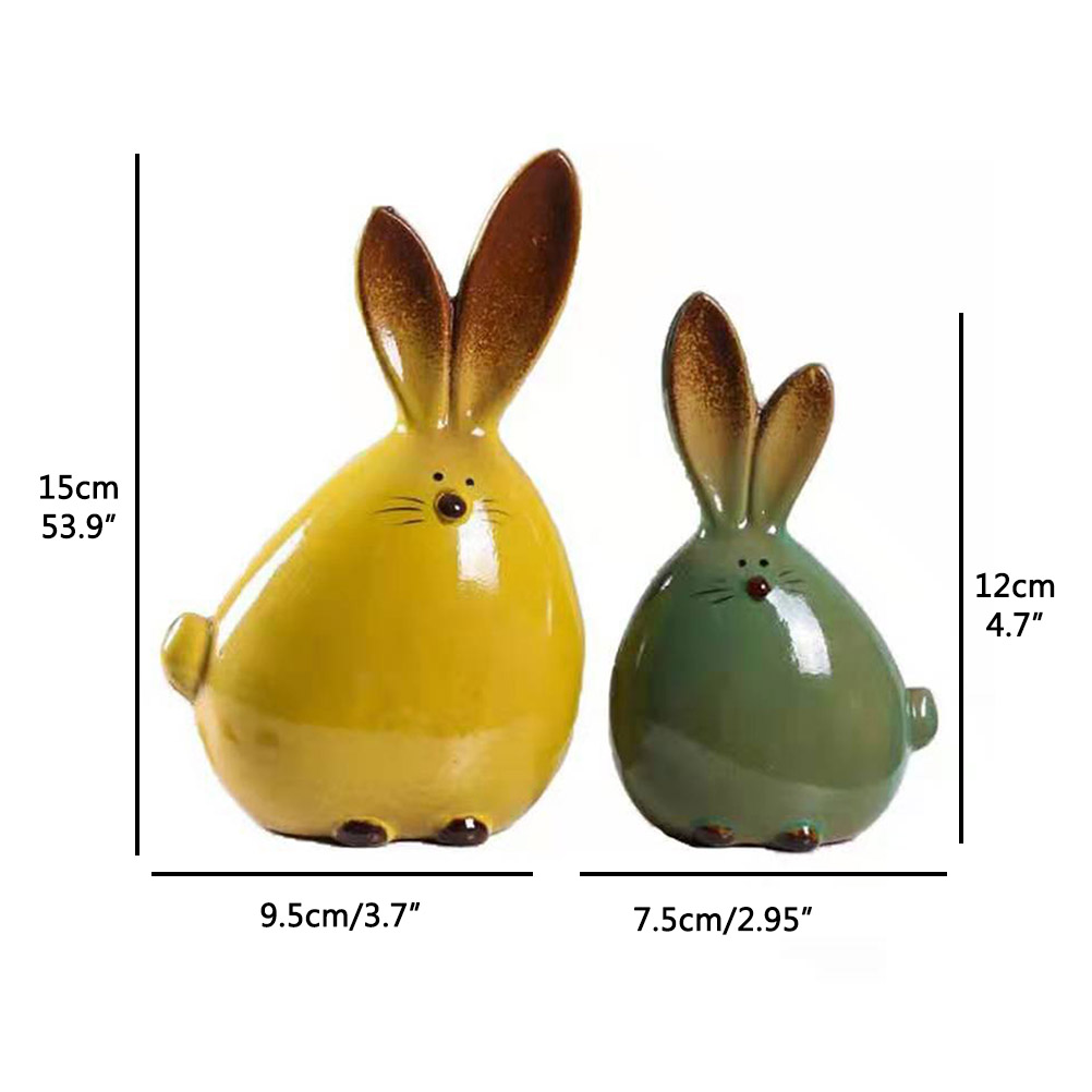 Ceramic Rabbit Figurines Easter Long Ear Bunny Ornament Desktop Animal Doll Home Office Room Decoration