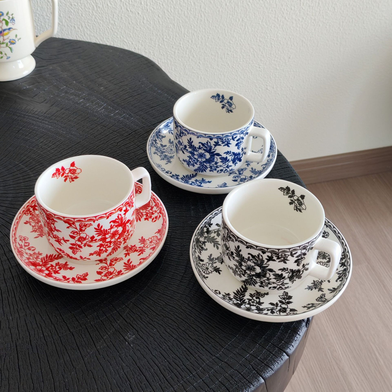 English Style Flower Ceramic Mugs Coffee Cup And Plate Milk Tea Cup Ins Oatmeal Breakfast Mug Drinkware Kitchen Cup Set
