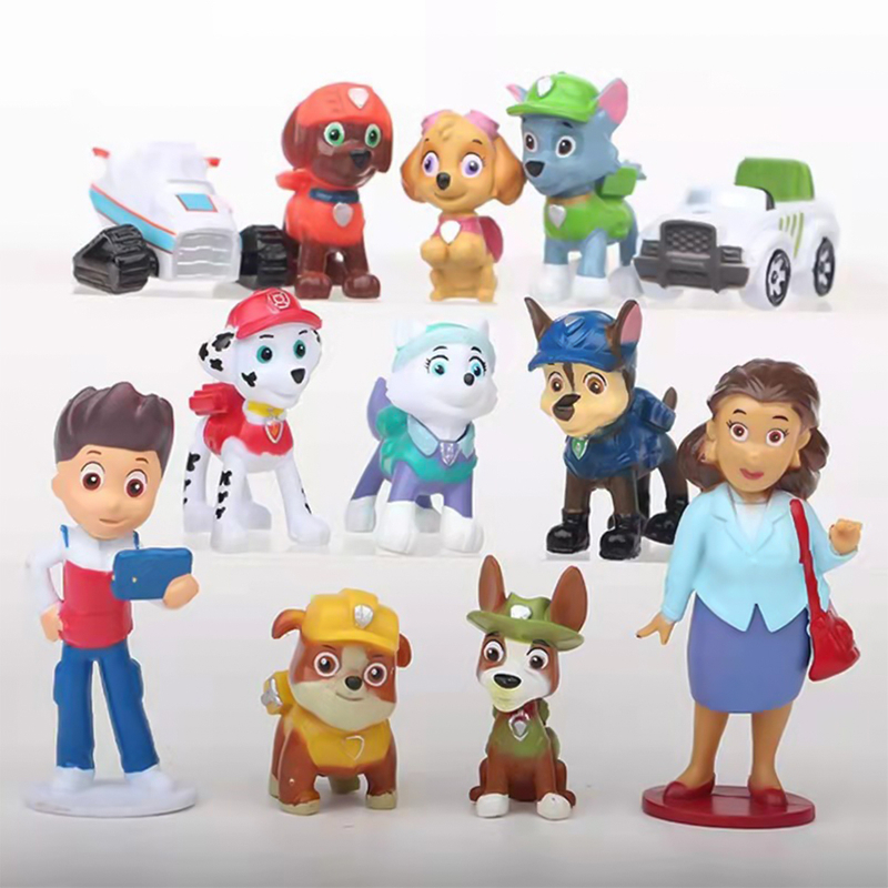 12pcs Paw Patrol Figures Pawed Canina Anime Cartoon PVC Model Doll Toys Car Canine Children Birthday Christmas Gift