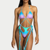 Bathing Suit 2022 Swimwear Women Brazilian Bikini and Mesh Skirt Stripe One Piece Bikini Set