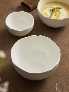 Creative Irregular Edge Ceramic Bowl Dessert Bowl Steamed Egg Bowl Thick Soup Bowls Fruit Bowls Restaurant Specialty Tableware