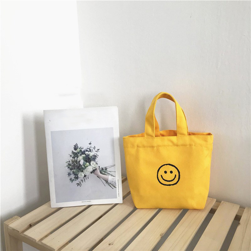 1 Pc Korean Style Smile Face Mini Shopping Bag for Women Fashion Mobile Phone Bag Lady Purse Small Casual Handbag Storage Bags