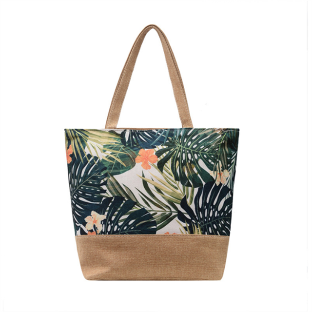 Women's Messenger Bag Leaves Printed Canvas Handbags Large Capacity Totes Fashion Ladies Portable Zipper Beach Shoulder Bag