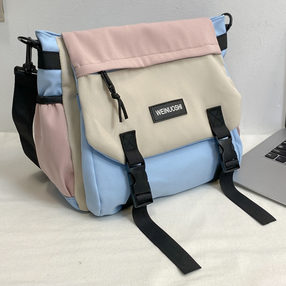 Unisex Student Messenger Bag Large Capacity Casual Shoulder Bag Contrast Color Simple Postman Bag for College Travel Business