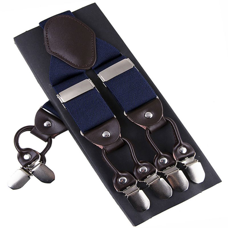 Fashion Suspenders Leather 6clips Braces Male Vintage Casual Suspensorio Tirante Trousers Strap Father/Husband's Gift 3.5*120cm