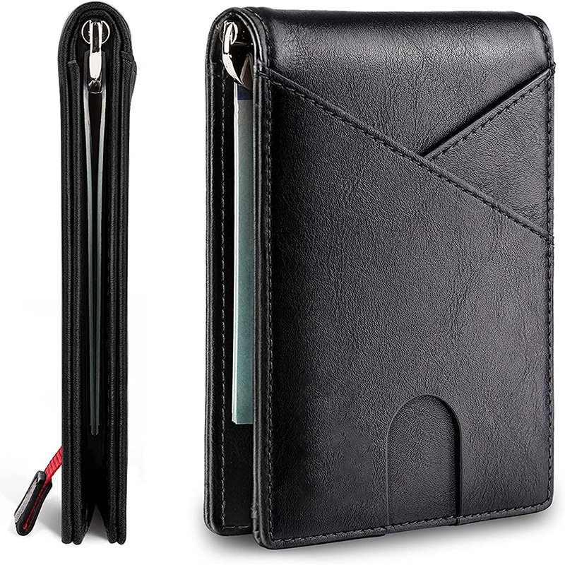 Men's Slim Thin Bank ID Credit Card Carbon Fiber Luxury Wallet Genuine Leather Small Short Purse Bag Red Black Card Holders