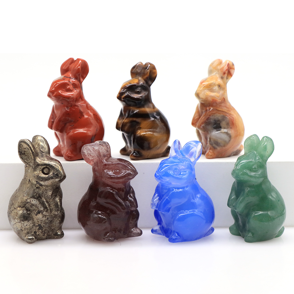 1.5" Rabbit Figurine Natural Stone And Crystals Rose Quartz Carving Animals Statue Healing Gemstone Craft Gift Home Decoration