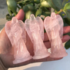 90mm Natural Pink Crystal Angel Statue Stone Carving Pink Crystal Reiki Healing Figurine Home Decoration Trinket Craft Gift 1pcs