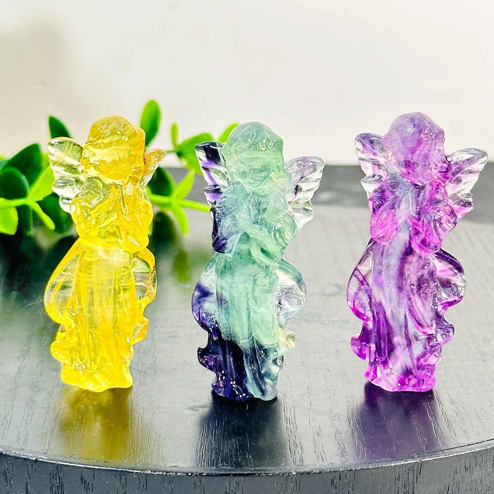 1PC Natural Crystal Rainbow Fluorite Angle Baby Anniversary Children Gift Suprise Carving Polished Energy Wholesale Reiki