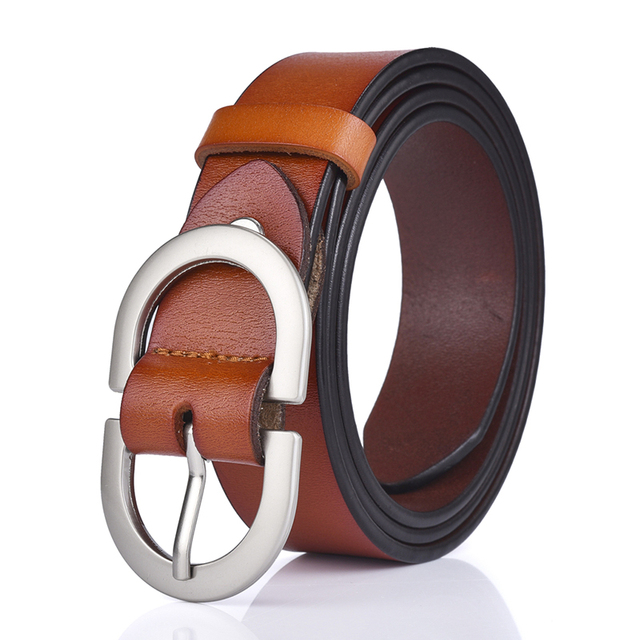 Women's Leather Belt 2.8cm Natural Cowhide Silver Alloy Buckle Thin Belt Female Jeans Trousers Girdles Waistband
