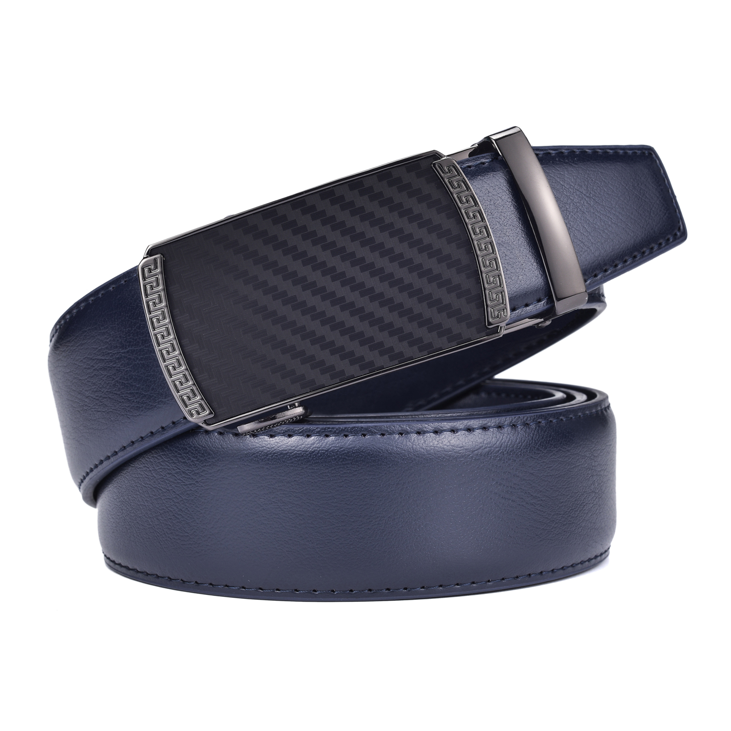 Men's Leather Ratchet Automatic Buckle Belt Suitable with Formal Casual Trousers