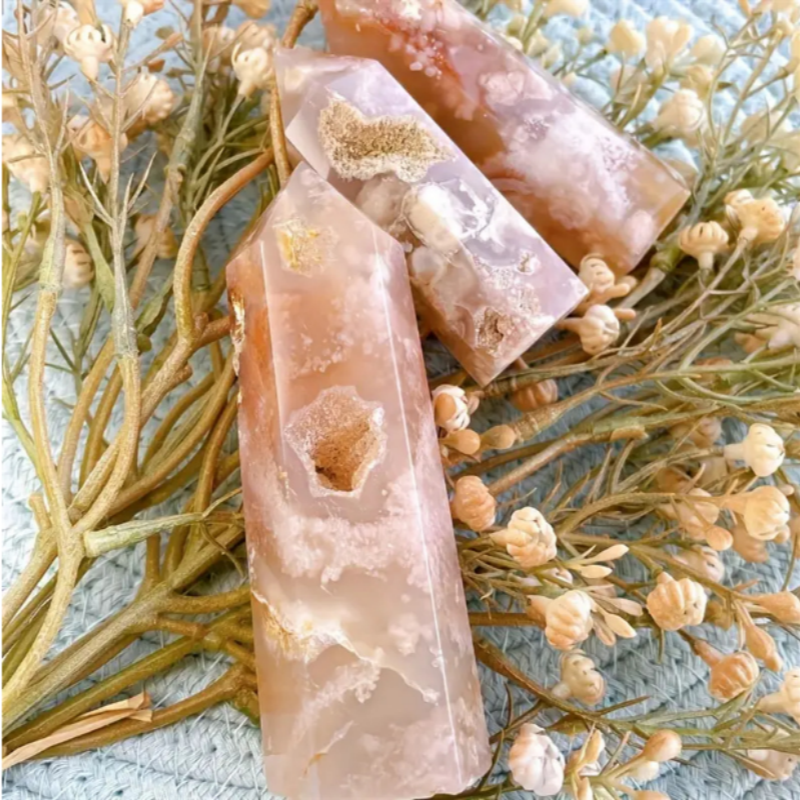 1PC Natural Rose Crystal Quartz Tower Sakura Agate Crystal Point Energy Cherry Agate Pink Gem Reiki Gift Home Decorate