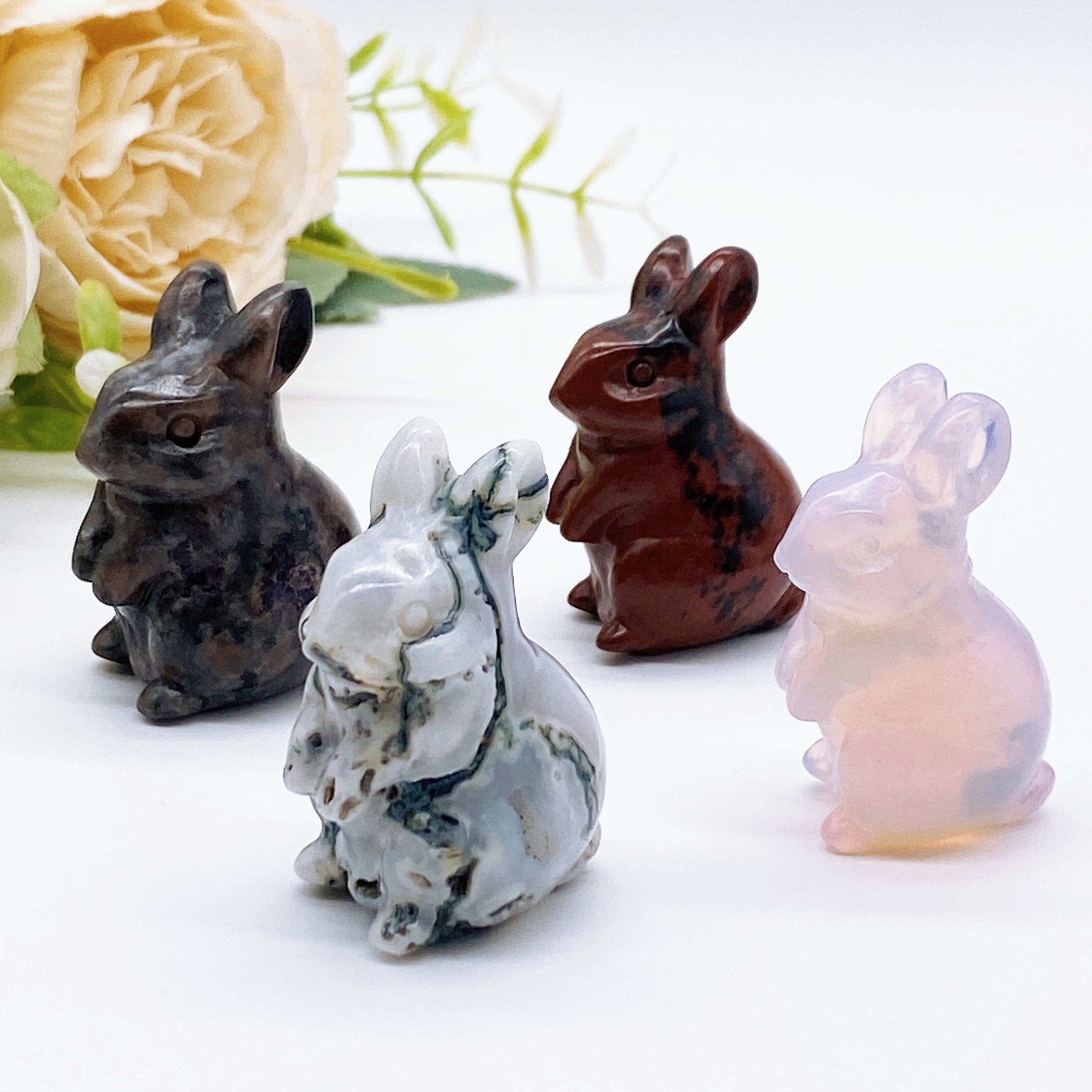 1.5'' Rabbit Natural Stone Carved Amethyst Crystal Quartz Animal Figurine Healing Home Decor Gemstone Child Gift Room Ornament