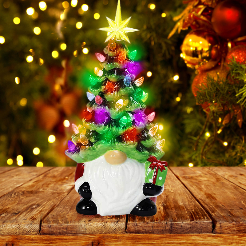 2024 Christmas Decorations Multi Color Lights Luminous Dwarf Ceramic Christmas Gnomes Christmas Decorations Faceless Doll