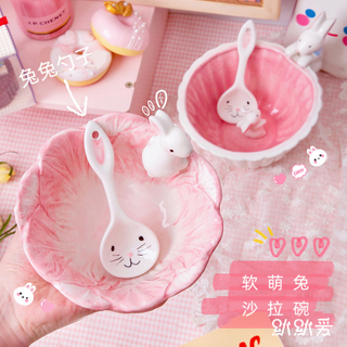 Cute Rabbit Ceramic Bowl Easter Decoration Breakfast Fruit Salad Noodle Ramen Bowl Tableware Kawaii Kitchen Accessories Gadgets