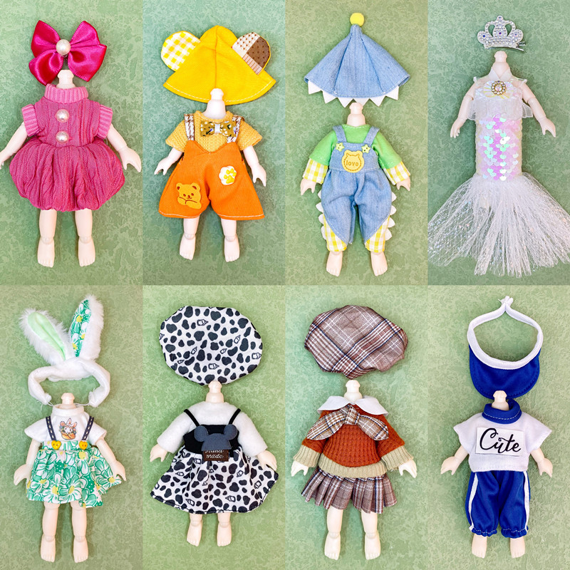 12cm Bjd Changing Dress Ob11 Cute Princess 16cm Doll Clothing Accessories JK Casual One Piece Set Girl DIY Dress Accessories Toy