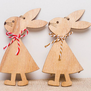 1PCS Easter Rabbit Wooden Decoration DIY Wood Hanging Crafts Cute Bunny Easter Ornaments Party Supplies