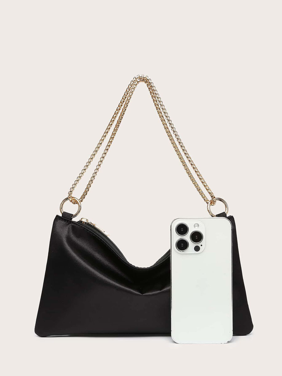 Elegant Solid Metal Chain Underarm Woman Evening Bags for Wedding And Night