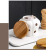 Ceramic Garlic Ginger Jars Wooden Lid Refined Storage Tank Candles Jars Home Kitchen Solid Color Organizer Box Storage Container