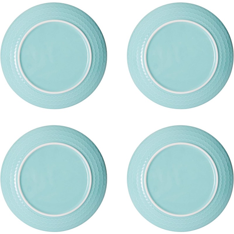 16-Piece Stoneware Dinnerware Set, Service for 4, Aqua/White