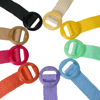  Women Straw Woven Elastic Wide Belt Solid Color with Matching Plastic Buckle