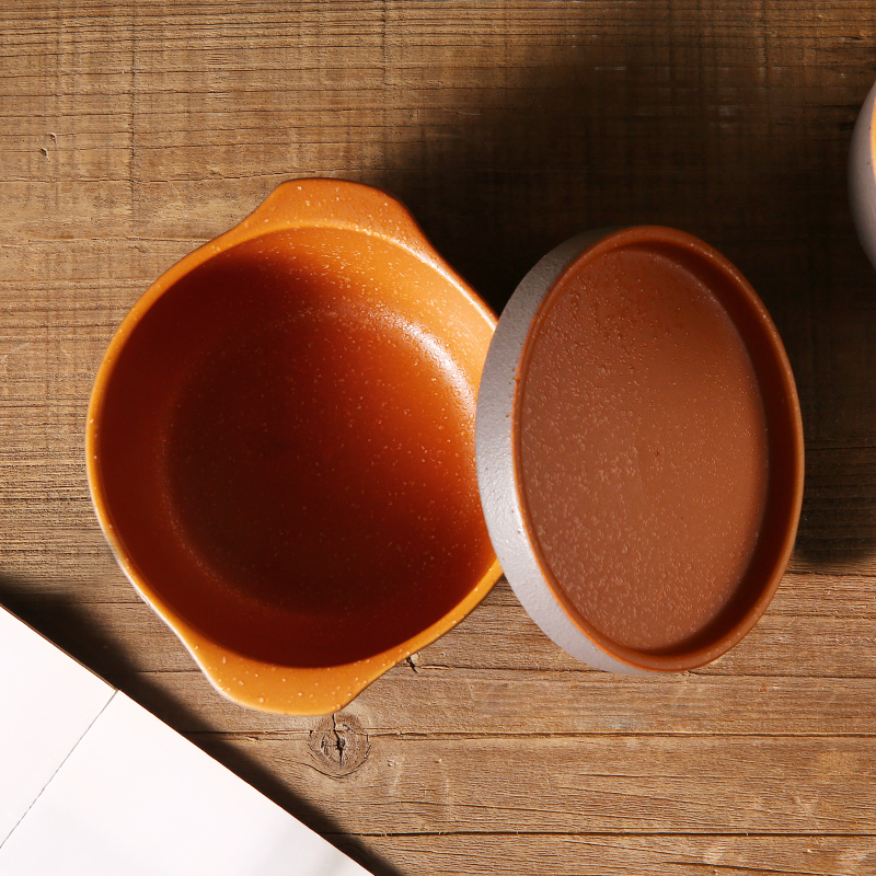 Japanese custom ceramic bowl with cover active glaze brown soup bowl cup and saucer ceramic salad ceramic bowl set