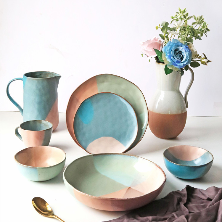 Wholesale European Vintage Style Colorful Home Goods Stoneware Custom Cheap Dinnerware Set for Gift