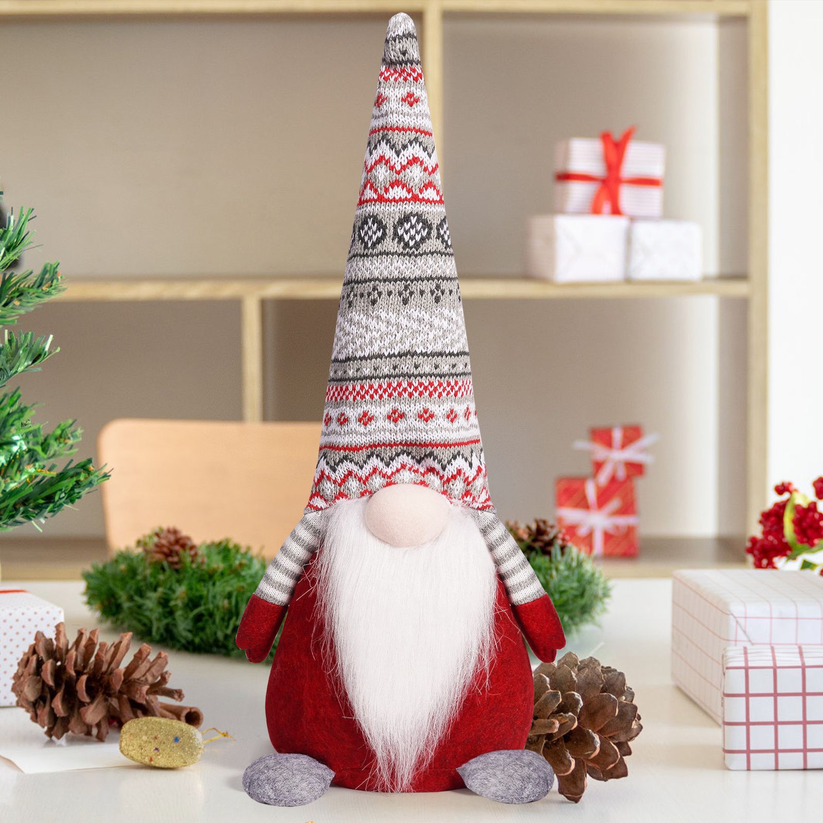 Christmas Sitting Faceless Doll Creative Pattern Knitted Hat Rudolf Cute Desktop Ornament