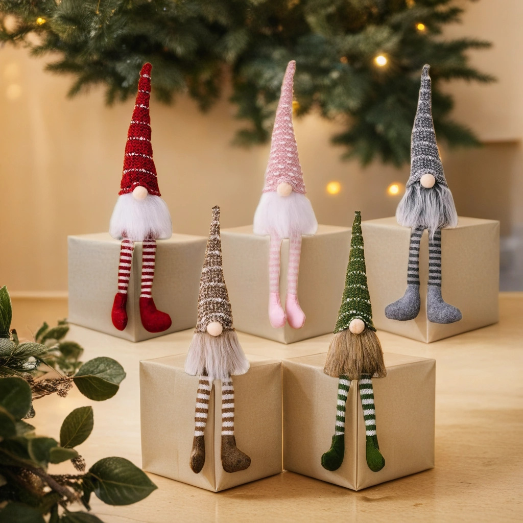 Christmas striped knitted hat Rudolf hanging leg doll Faceless doll Dwarf ornament Nordic style decoration