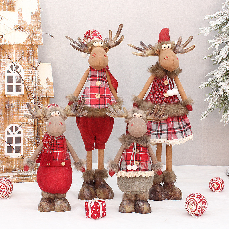 New Christmas Decoration Products Red Fabric Stretch Standing Elk Doll Gift Ornament