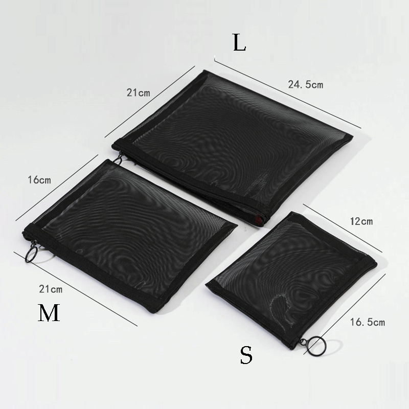 1pcs Transparent Mesh Zipper Cosmetic Bag Women Necessary Organizer Fashion Small Large Black Toiletry Bags Makeup Pouch Case