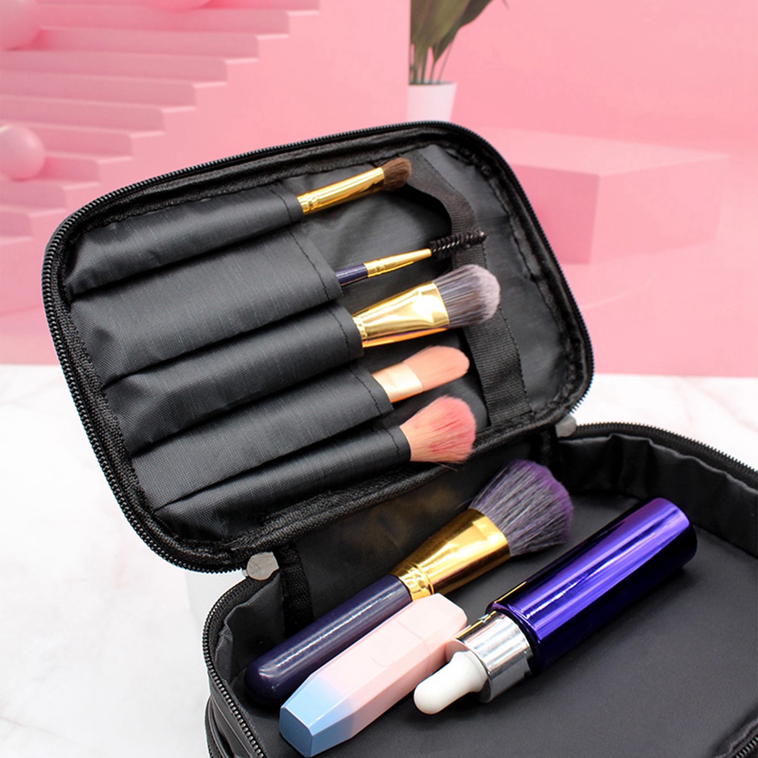Large Capacity Makeup Bag Double Zip Women Cosmetic Bag Bathing Pouch Travel Toiletries Organizer Waterproof Storage Make Up Cas