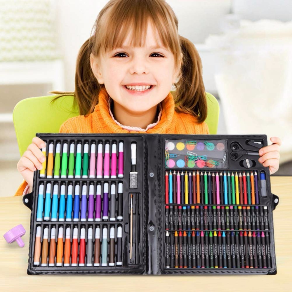 Hot Sale 150 Pcs Multi Colors Wax Crayon Color Pencils Set Plastic Art Set For Children Kids
