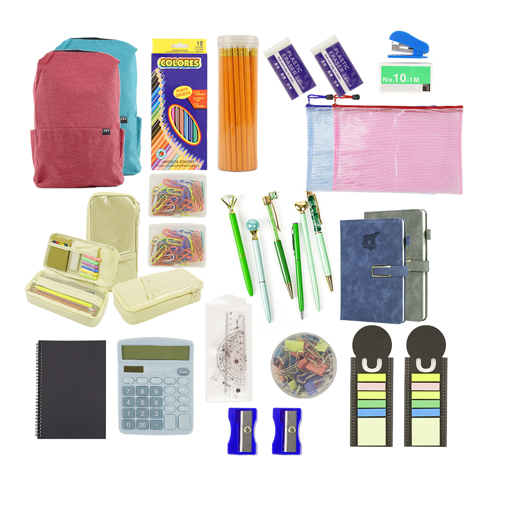 Wholesale Eco-Friendly School Supplies Cute Pens Stationary Stationery Set for Student in Non-Woven Zip Bag