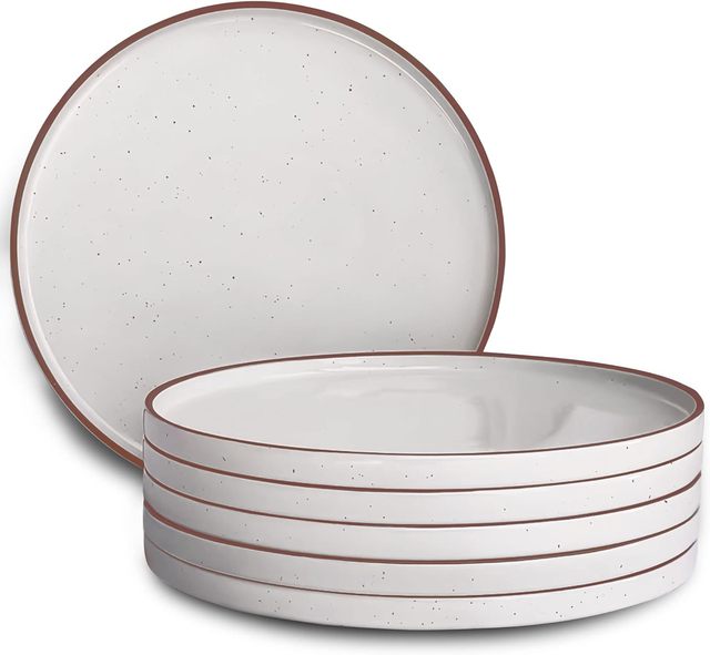 Flat Dinner Plates Set of 6, 10.5 in High Edge Dish Set - Microwave, Oven, , Scratch Resistant, Modern Dinnerware