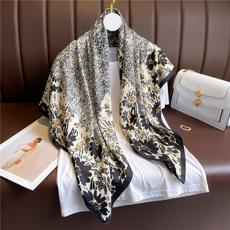 New Fashion Print Twill Silk Scarf Women Hijab Muslim Headband 90cm Square 