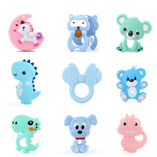 1pcs Baby Cartoon Animal Silicone Teethers Unicorn Bear Dinosaur Dog Teething Product Food Grade Rodent Necklace Accessories