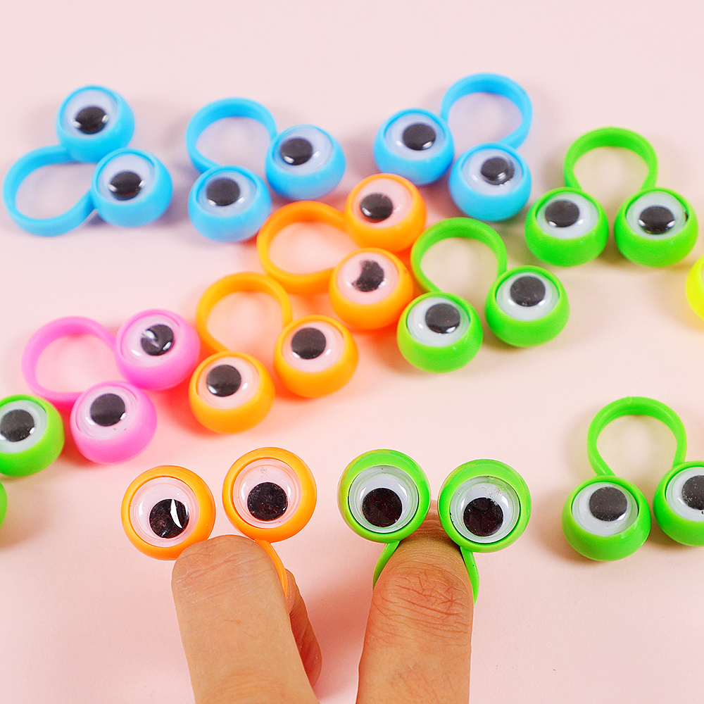 24Pcs Eye Finger Puppets Plastic Rings with Wiggle Eyes for Kids Birthday Party Favors Toys Pinata Fillers Halloween Decoration