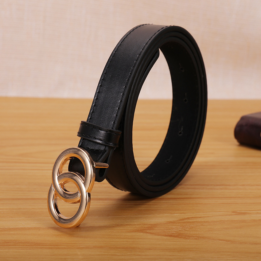 Female Double Ring Round Buckle Smooth Dark Buckle Belt Student Jeans Skirt