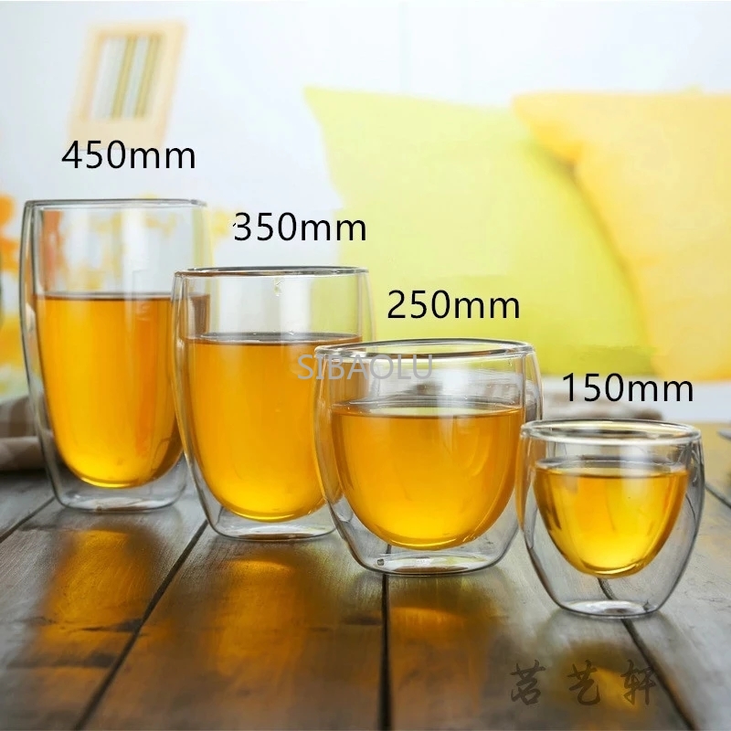 1-6PC Heat Resistant Double Wall Glass Cup Transparent Coffee Mug Glasses Mug for Tea Cups Water Cups Drink Glass Set Wholesale