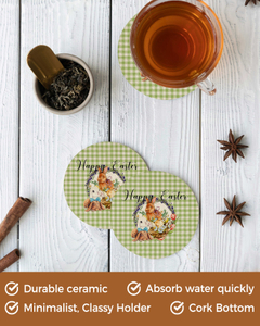 Easter Bunny Eggs Watercolor Plaid Round Ceramic Coaster Coffee Tea Cup Mats Non-slip Placemat Tableware Pads Decorations