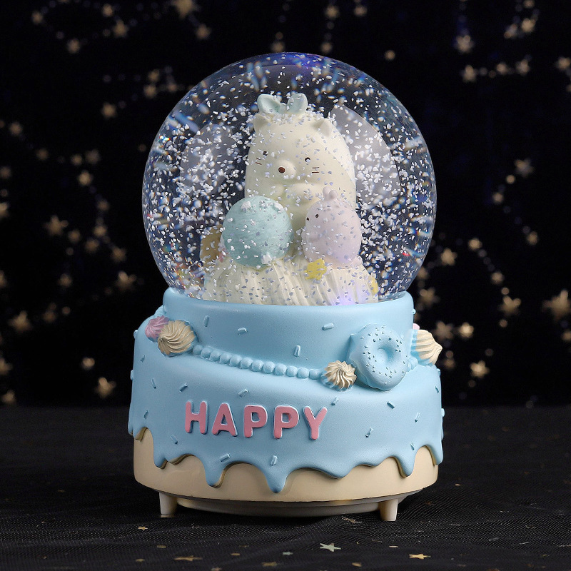 Cute Bear Luminous Snow Globe with Music Crystal Ball Sphere Glass Ball Office Home Decor Craft Kids Birthday Christmas Gift