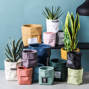 1pc Ceramic Kraft Paper Bag Flower Pot Green Plant Potted Personality Household Plant Succulent Cactus Flower Pot