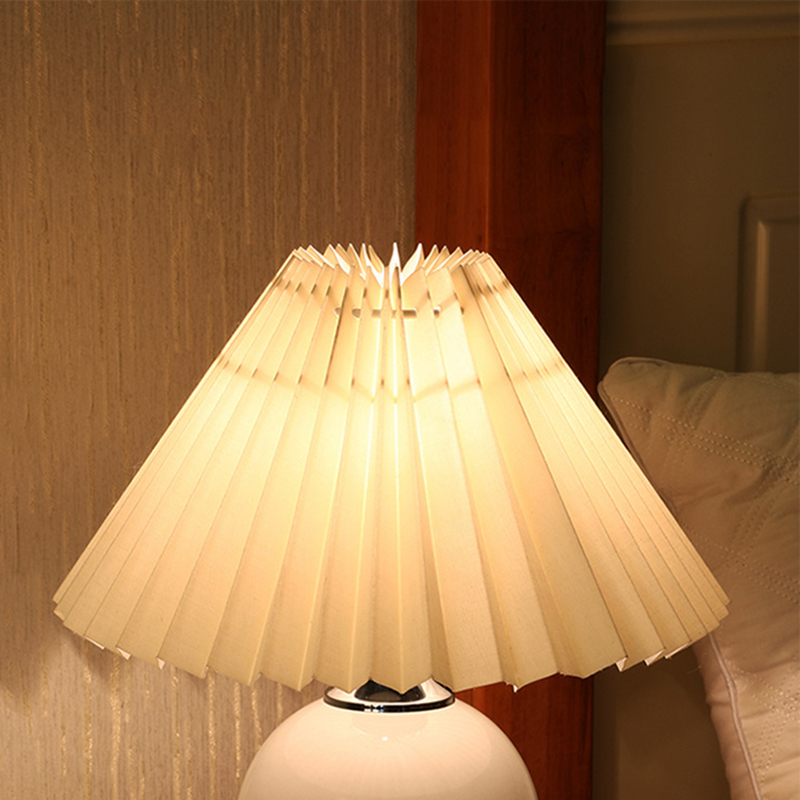 Nordic Pleated Table Lamp DIY Ceramic Timer Dimming Table Lamp USB Bedroom Bedside Three-Color Dimming Night Light Home Decor