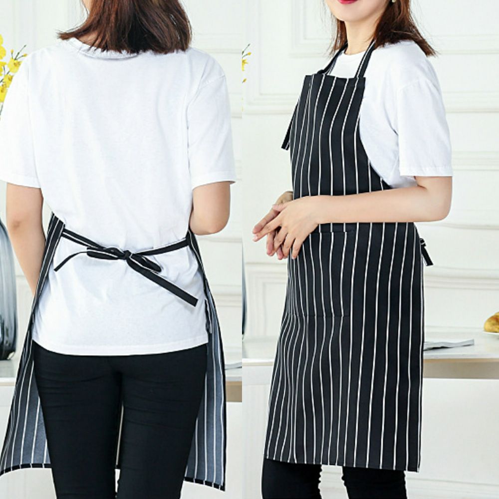 Chef Apron Men Halter Neck Navy White Striped Apron Women Kitchen Cooking Catering Stain Resistant Clothes Accessories