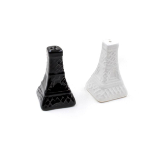 2pcs Vintage Eiffel Tower Salt Pepper Shaker Ceramic Spice Sauces Jar Condiment Bottles Wedding Souvenirs (Black And White)