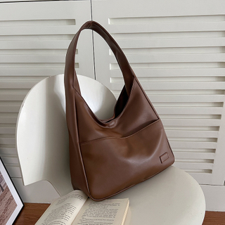 Women Bag Simple PU Leather Solid Shoulder Bag Fashion Large Capacity Handbag For School Work