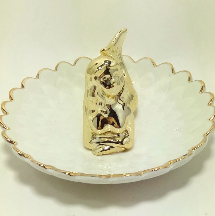 Wholesale Ceramic Round Shape Jewelry Tray Holder Dish Gold Trim Trinket Dish