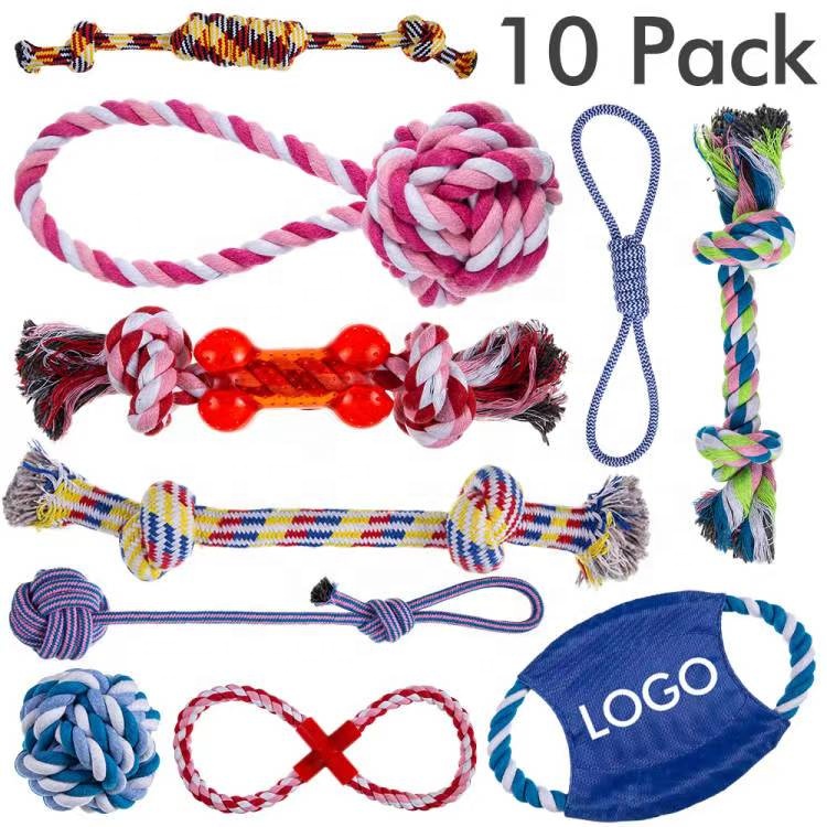 Durable Cotton Rope Dog Toys 10 Pack Gift Set Free Assortment Pet Chew Dog Toy 2024